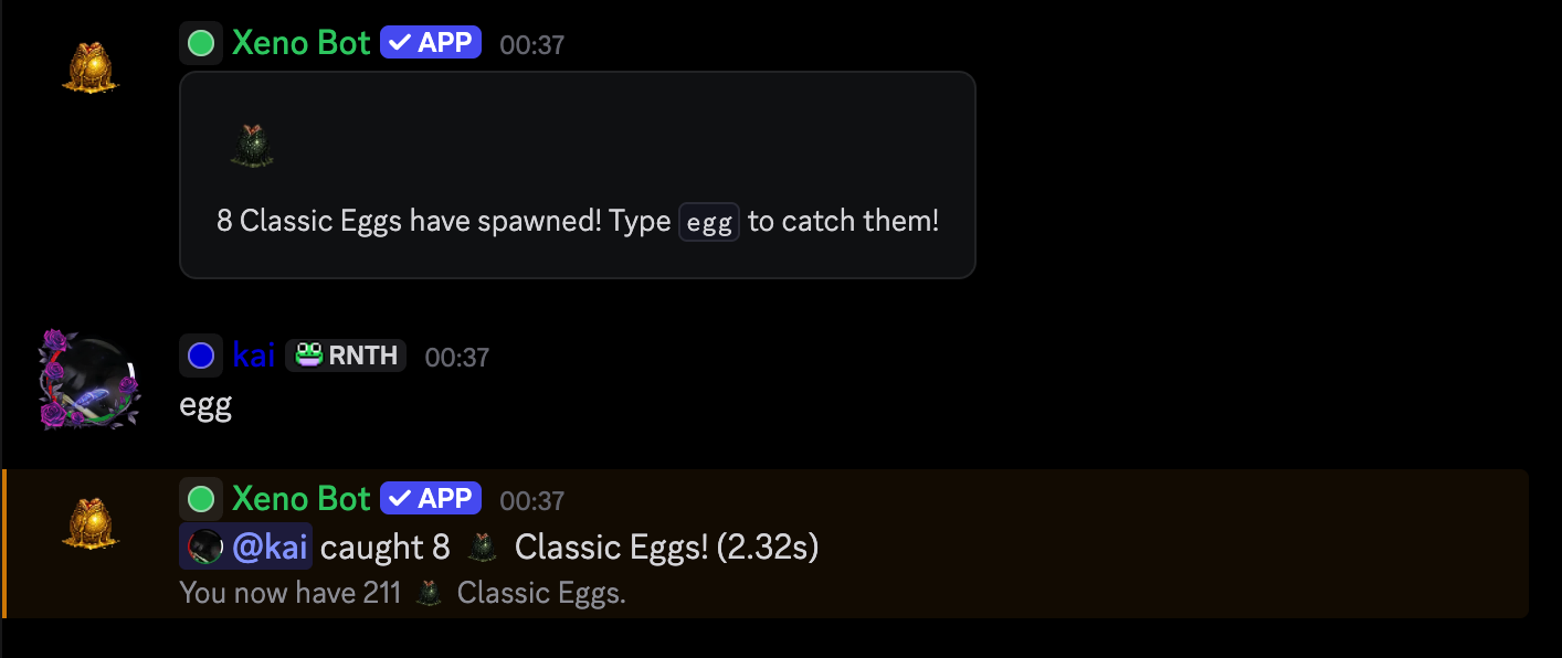 Egg spawn and catch — type egg to claim
