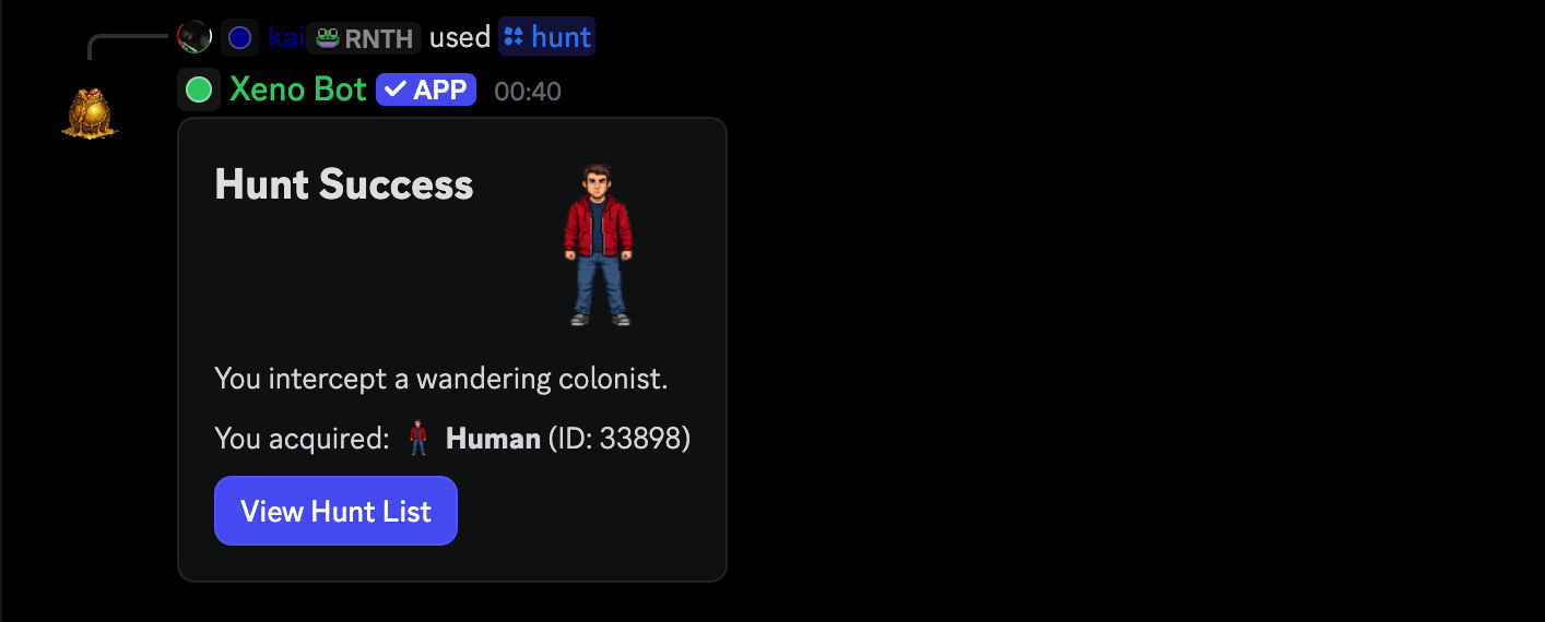 Hunt Success — acquired a Human host
